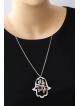 תליון חתוך חמסה עם שתי ציפורים, שרשרת משפחתית מכסף סטרלינג